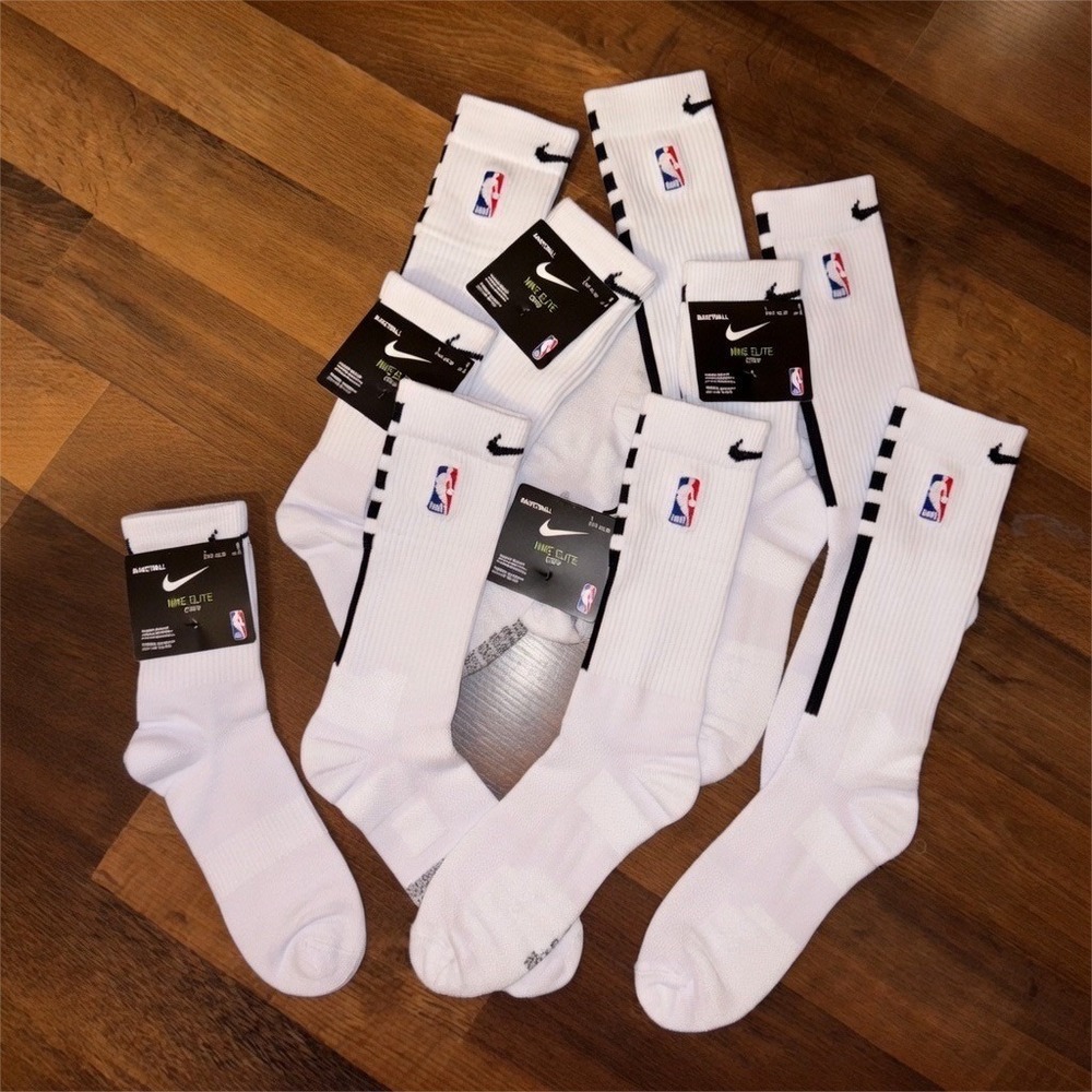 5 Pairs Nike Elite NBA Knee High Socks White Black SX7587-017 Mens Size 8-12